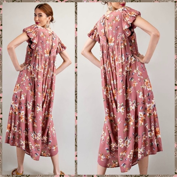 EASEL Flowy Oversized Ultra Wide Leg Romper Ruffled Bubble Sleeves Keyhole Back - Picture 3 of 16